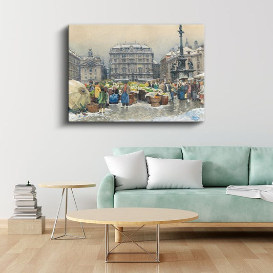 Franz Richard Unterberger - Kış Mevsiminde Pazar Yeri Kanvas Tablo