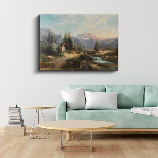 Heinrich Bürkel - Alp Dağları Manzarası Kanvas Tablo