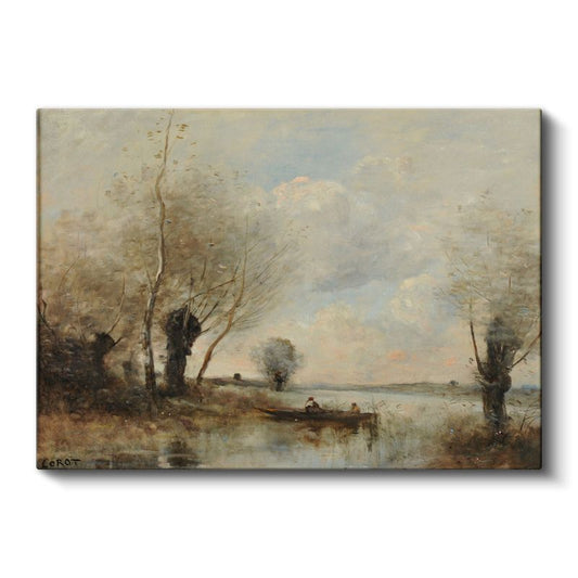 Jean-Baptiste-Camille Corot - Göl Kenarında Tekne Kanvas Tablo