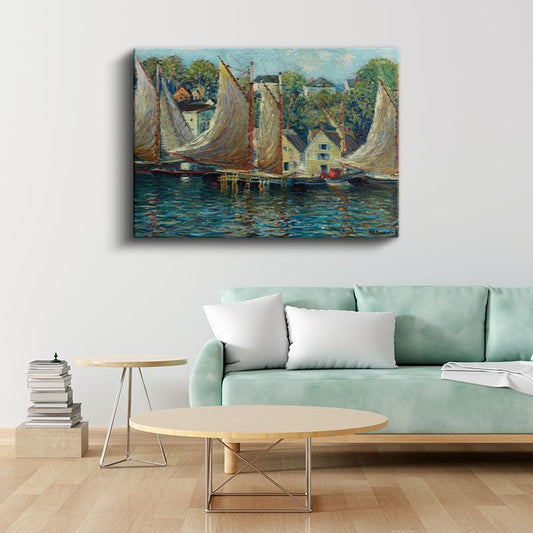 Henry Bacon - Yelkenliler ve Liman Manzarası Kanvas Tablo