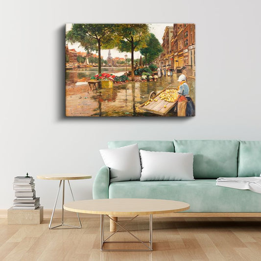 Heinrich Hermanns - Çiçek Pazarı Kanvas Tablo