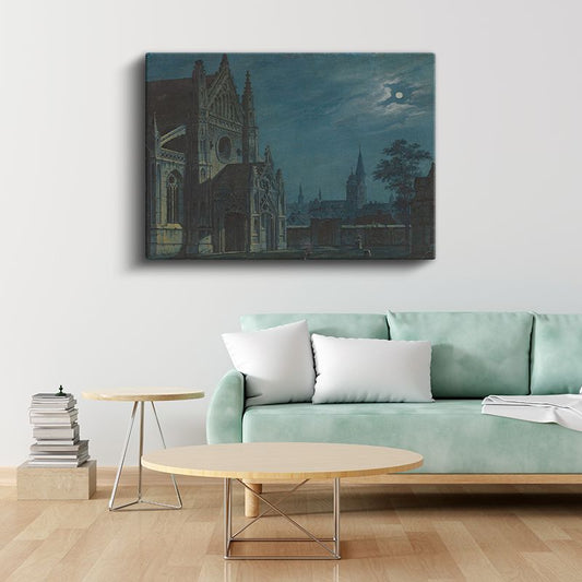 Karl Friedrich Schinkel - Ay Işığında Katedral Kanvas Tablo