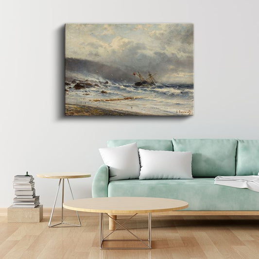 Alexei Petrovich Bogolubov - Fırtınalı Denizde Gemi Kanvas Tablo