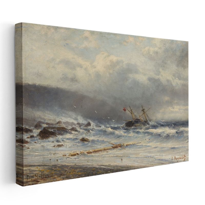 Alexei Petrovich Bogolubov - Fırtınalı Denizde Gemi Kanvas Tablo