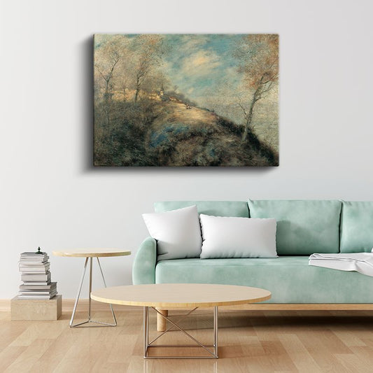 Jean-Baptiste-Camille Corot - Tepedeki Köy Kanvas Tablo