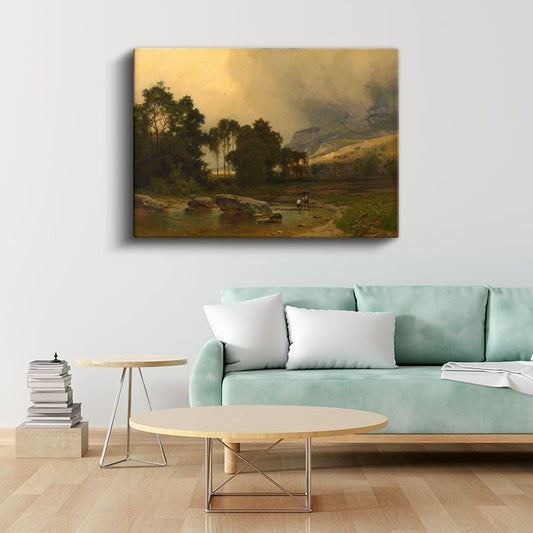 George Inness - Nehir Kenarı Manzarası Kanvas Tablo