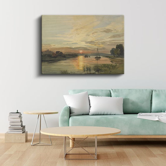 J.M.W. Turner - Gün Batımında Nehir Manzarası Kanvas Tablo