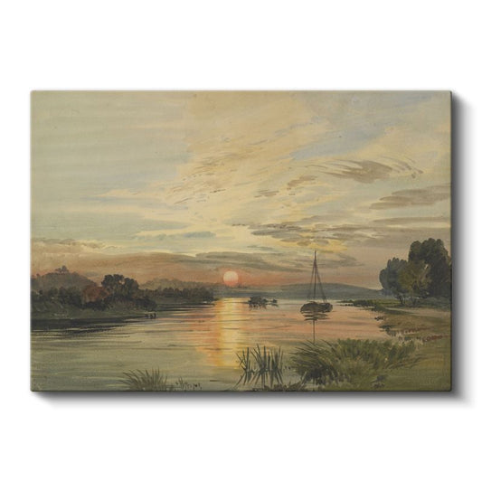 J.M.W. Turner - Gün Batımında Nehir Manzarası Kanvas Tablo