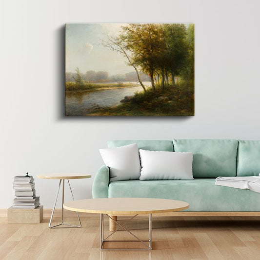 Jean-Baptiste-Camille Corot - Nehir Kenarında Ağaçlar Kanvas Tablo