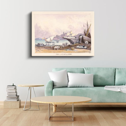 David Roberts - Cebelitarık Boğazı Manzarası Kanvas Tablo