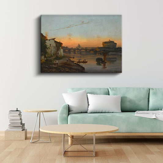 Ippolito Caffi - Roma Manzarası Kanvas Tablo