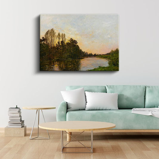 Charles-François Daubigny - Nehir Kıyısında Günbatımı Kanvas Tablo
