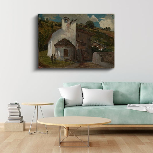 Jean-Baptiste-Camille Corot - İtalyan Köy Kilisesi Kanvas Tablo