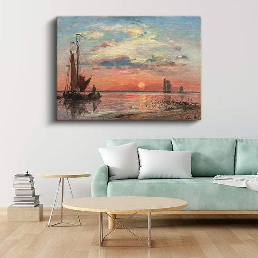 Johan Jongkind - Gün Batımında Yelkenliler Kanvas Tablo