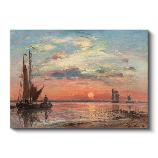 Johan Jongkind - Gün Batımında Yelkenliler Kanvas Tablo