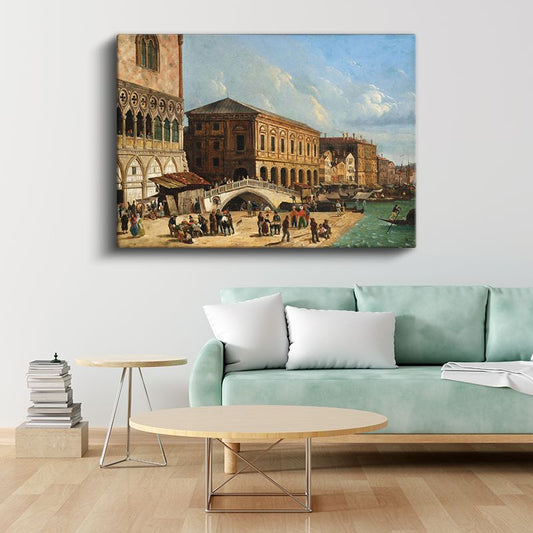 Canaletto - Venedik Rialto Köprüsü Kanvas Tablo