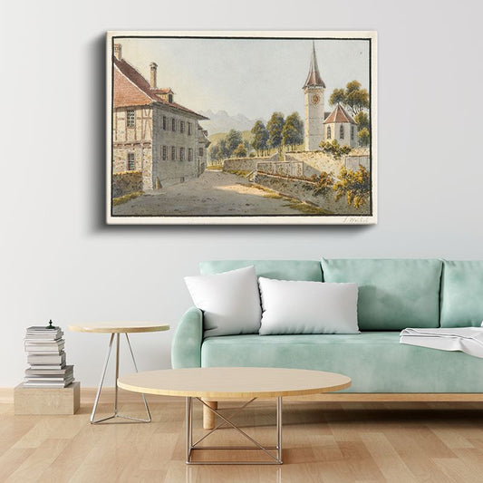 Johann Ludwig Aberli - İsviçre Köyü Kanvas Tablo