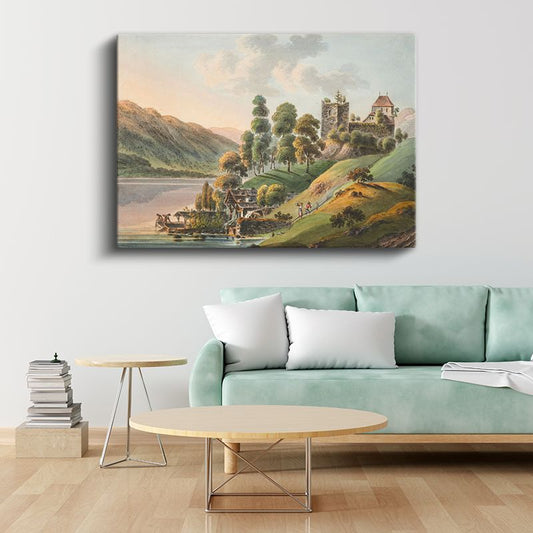 Franz Niklaus König - Göl Kenarında Şato Kanvas Tablo