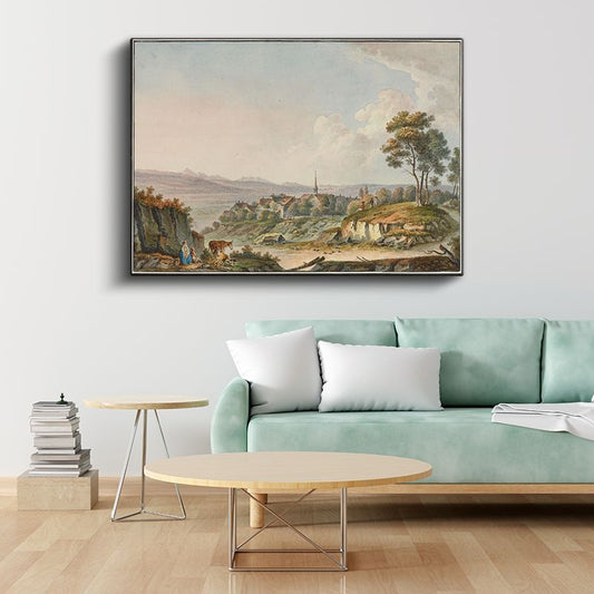 Johann Jakob Meyer - Kırsal Köy Manzarası Kanvas Tablo