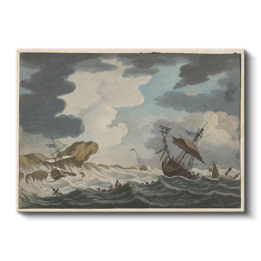 Willem van de Velde - Fırtınada Gemiler Kanvas Tablo