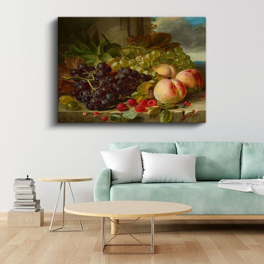 Emilie Preyer - Üzüm ve Şeftali Natürmortu Kanvas Tablo