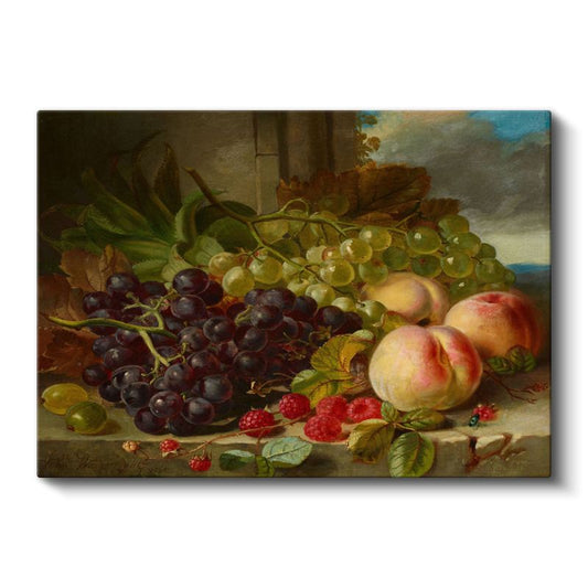 Emilie Preyer - Üzüm ve Şeftali Natürmortu Kanvas Tablo