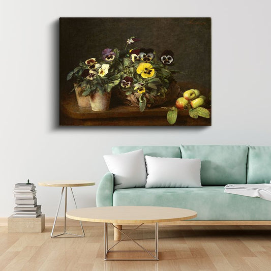 Henri Fantin-Latour - Hercai Menekşeler ve Elmalar Kanvas Tablo