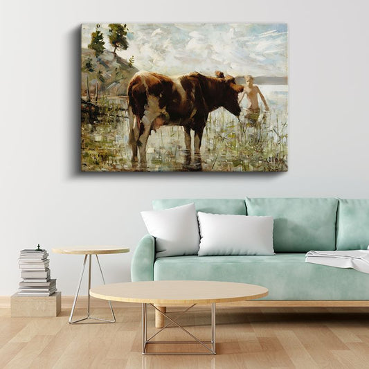 Constant Troyon - Suda İnek Kanvas Tablo