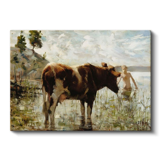 Constant Troyon - Suda İnek Kanvas Tablo