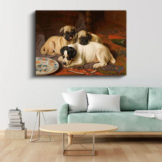 Henrietta Ronner-Knip - Üç Yavru Köpek Kanvas Tablo