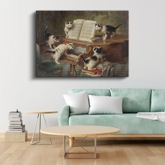 Carl Reichert - Piyano Başındaki Kediler Kanvas Tablo
