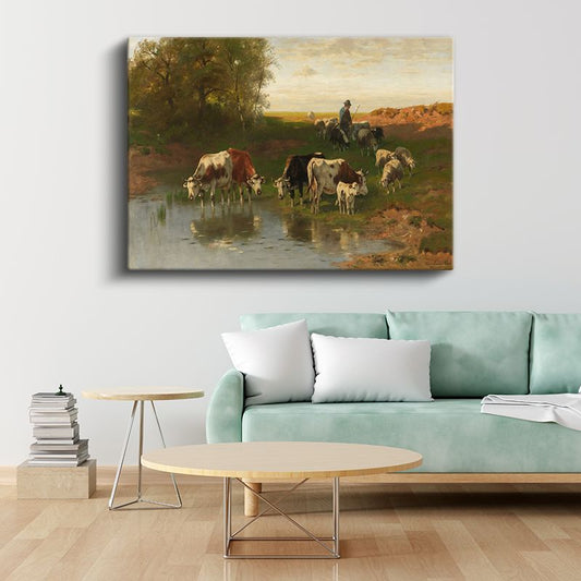 Anton Mauve - Nehir Kenarında Sürü Kanvas Tablo