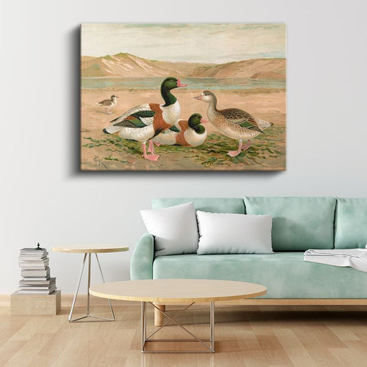 F.K. - Göl Kenarındaki Ördekler Kanvas Tablo