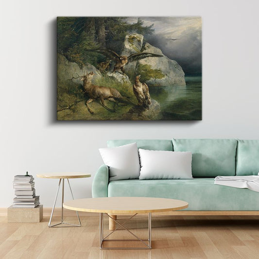 Anonim - Geyik ve Kartallar Kanvas Tablo