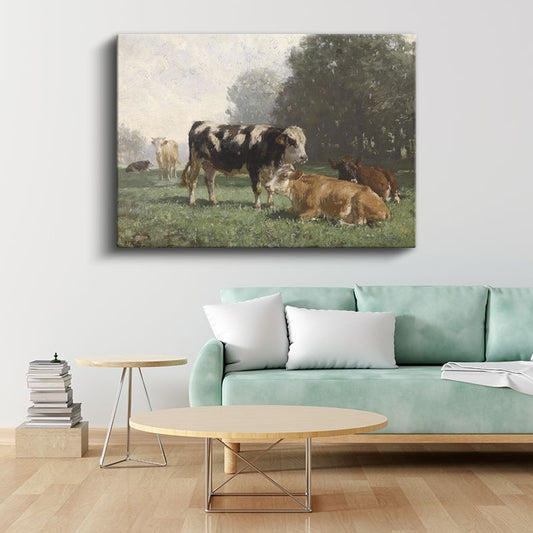 Anonim - Çayırdaki İnekler Kanvas Tablo