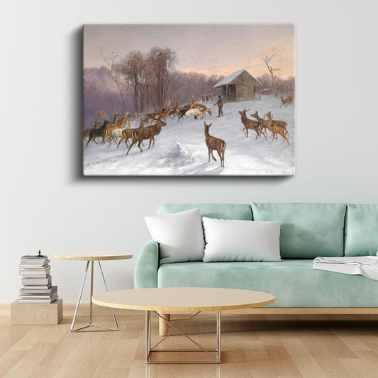 Arthur Fitzwilliam Tait - Kış Manzarasında Geyikler Kanvas Tablo