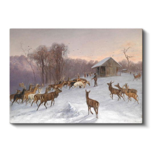 Arthur Fitzwilliam Tait - Kış Manzarasında Geyikler Kanvas Tablo