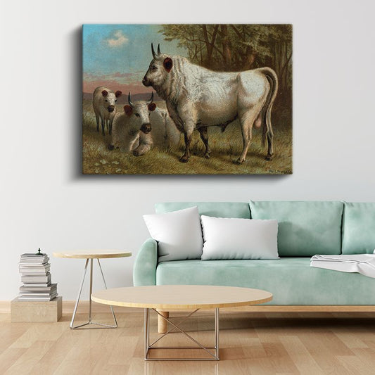Paul L. Dreux - Beyaz Boğalar Kanvas Tablo