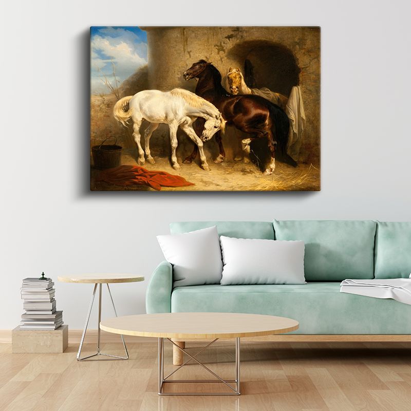 Alfred Wörle - Ahırdaki Atlar Kanvas Tablo