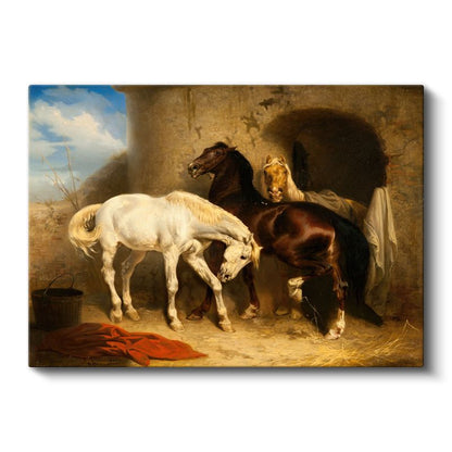 Alfred Wörle - Ahırdaki Atlar Kanvas Tablo