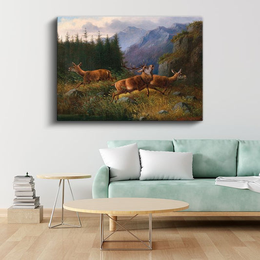 Moritz Müller - Dağlarda Geyikler Kanvas Tablo
