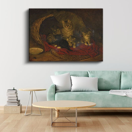 Henriëtte Ronner-Knip - Sepetteki Kediler Kanvas Tablo