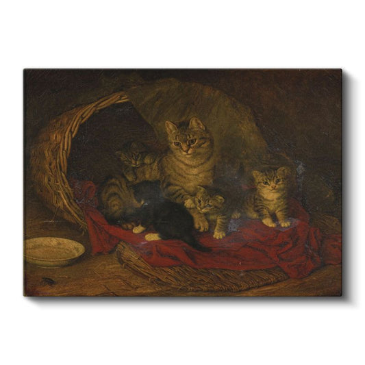 Henriëtte Ronner-Knip - Sepetteki Kediler Kanvas Tablo