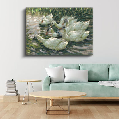 Alexander Koester - Göldeki Beyaz Ördekler Kanvas Tablo