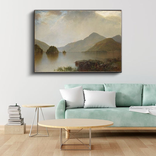 John Frederick Kensett - Dağ Gölü Manzarası Kanvas Tablo