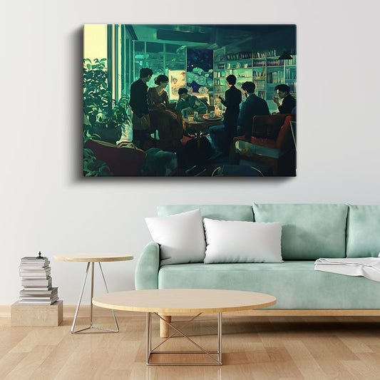 Jeremy Mann - Kitaplıklı Salon Kanvas Tablo