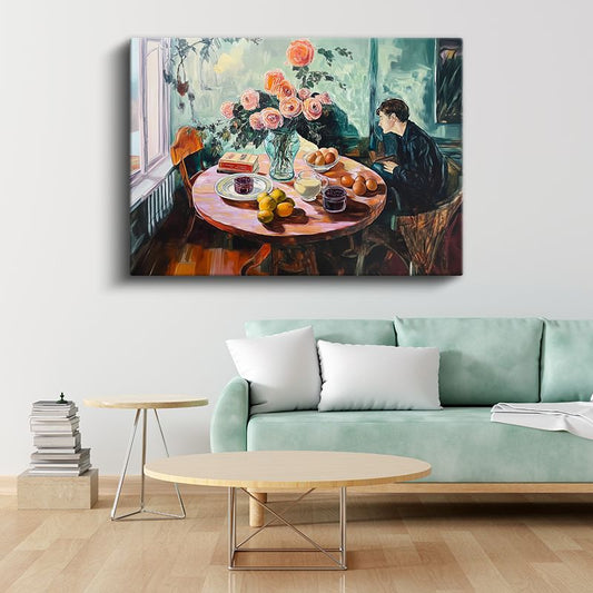 Avigdor Arikha - Çiçekli Masa Kanvas Tablo