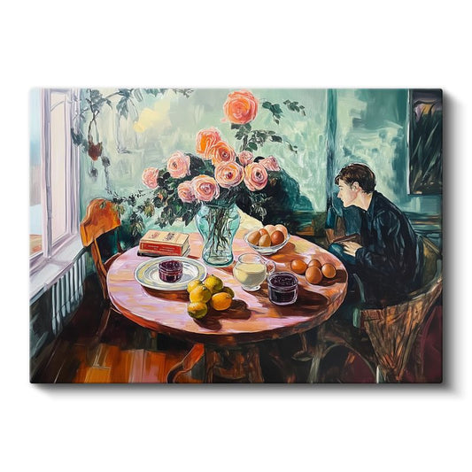 Avigdor Arikha - Çiçekli Masa Kanvas Tablo