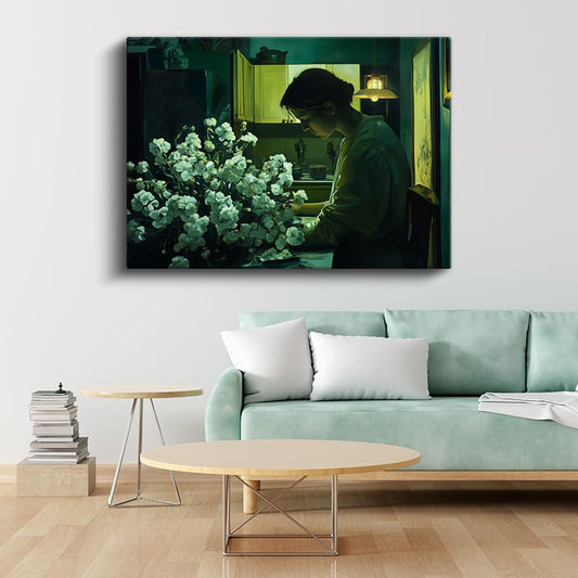 Olga Suvorova - Çiçeklerle Kadın Kanvas Tablo