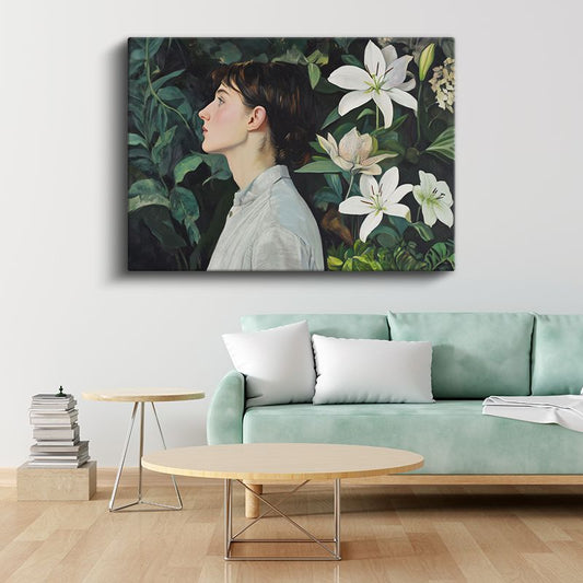 Serge Marshennikov - Zambaklar ve Kadın Kanvas Tablo